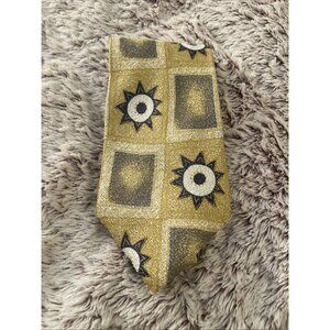 Vtg James B.‎ Fairchild Silk Necktie Tie Geometric Sunburst Gold Navy Gray 4x59"